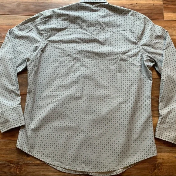 Men's Wrangler Wrancher Pearl Snap Size L Grey With Blue Diamonds - Picture 11 of 15